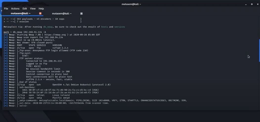 Using Metasploit and Nmap to scan for vulnerabilities